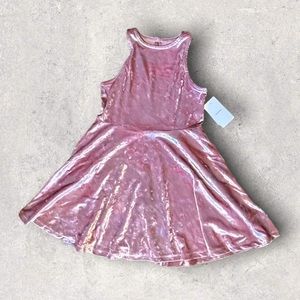 Nordstrom Juniors Velour Crushed Velvet Sleeveless Skater Dress, Pink| L (10/12)